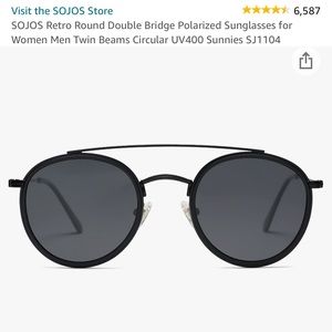 Black Retro Round Double Bridge Polarized Sunglasses